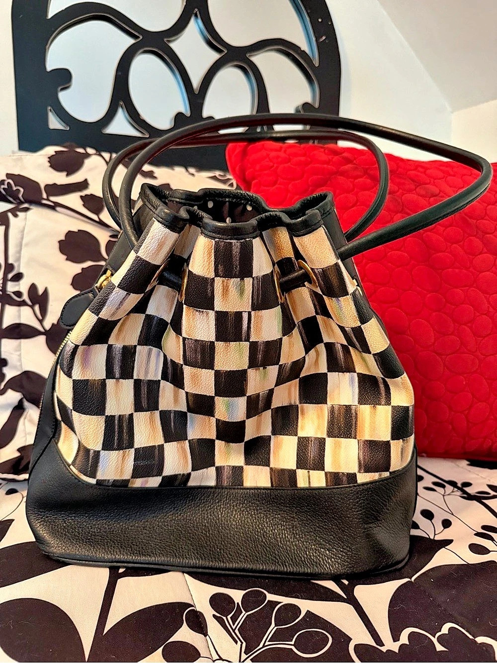 MacKenzie Childs Leather Hobo Bag in Courtly Check